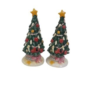 Christmas Tree Salt and Pepper Shakers Ceramic Becca Barton Set